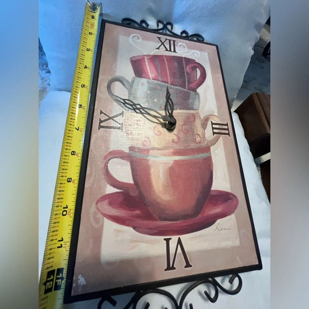 Stacked Teacups Wall Clock - Red and Cream Home Wall Decor